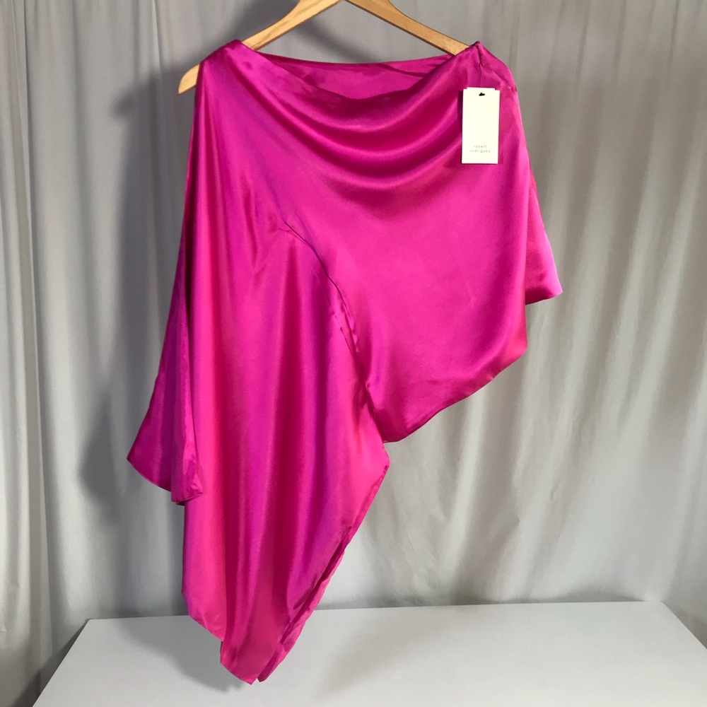 NWT $295 Silk Robert Rodriquez Hot Pink Cold Shoulder Top Barbie Pink - Picture 2 of 13